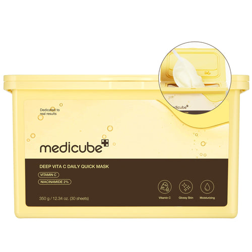 Medicube Deep Vita C Daily Quick 30 Sheet Masks - Vegan Certified Quick Dispenser Triple Vitamin Complex For Radiance and Hydration - Korean Face Masks